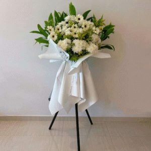 Pure Remembrance Condolence Flower Stand (White Chrysanthemum with White Gerbera)
