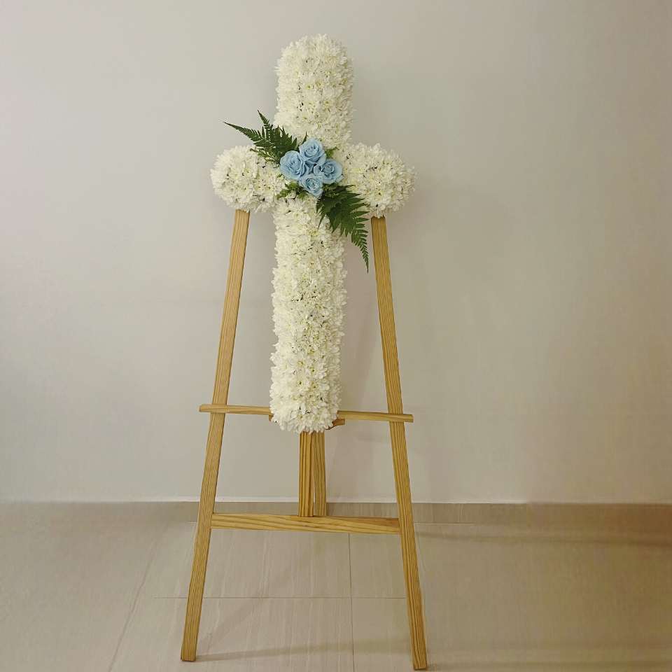 Cross Shape Condolence Flower Stand CG01 for Christian and Catholic by Jardin Eden Flowers & Aromatique