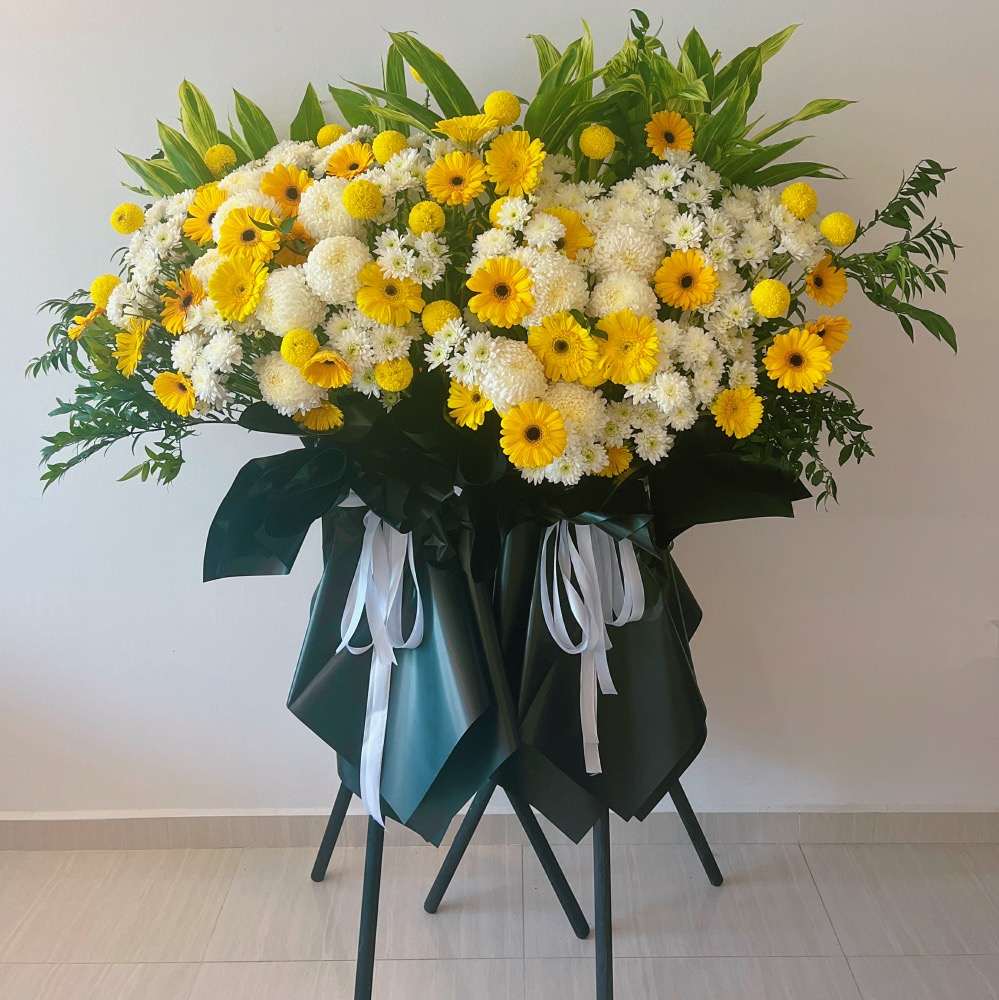 Condolence Sympathy Funeral Double Flower Stand Singapore - Eternal Light ET03 by Jardin Eden Flowers & Aromatique