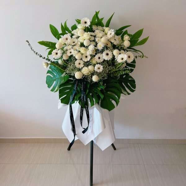 Condolence Sympathy Funeral Flower Stand Singapore - Pure Remembrance PR04 by Jardin Eden Flowers & Aromatique