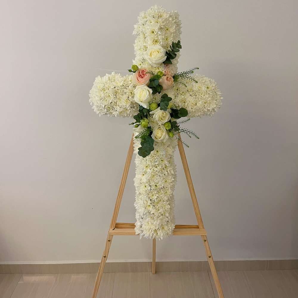 Cross Shape Condolence Flower Stand CG02 for Christian and Catholic by Jardin Eden Flowers & Aromatique