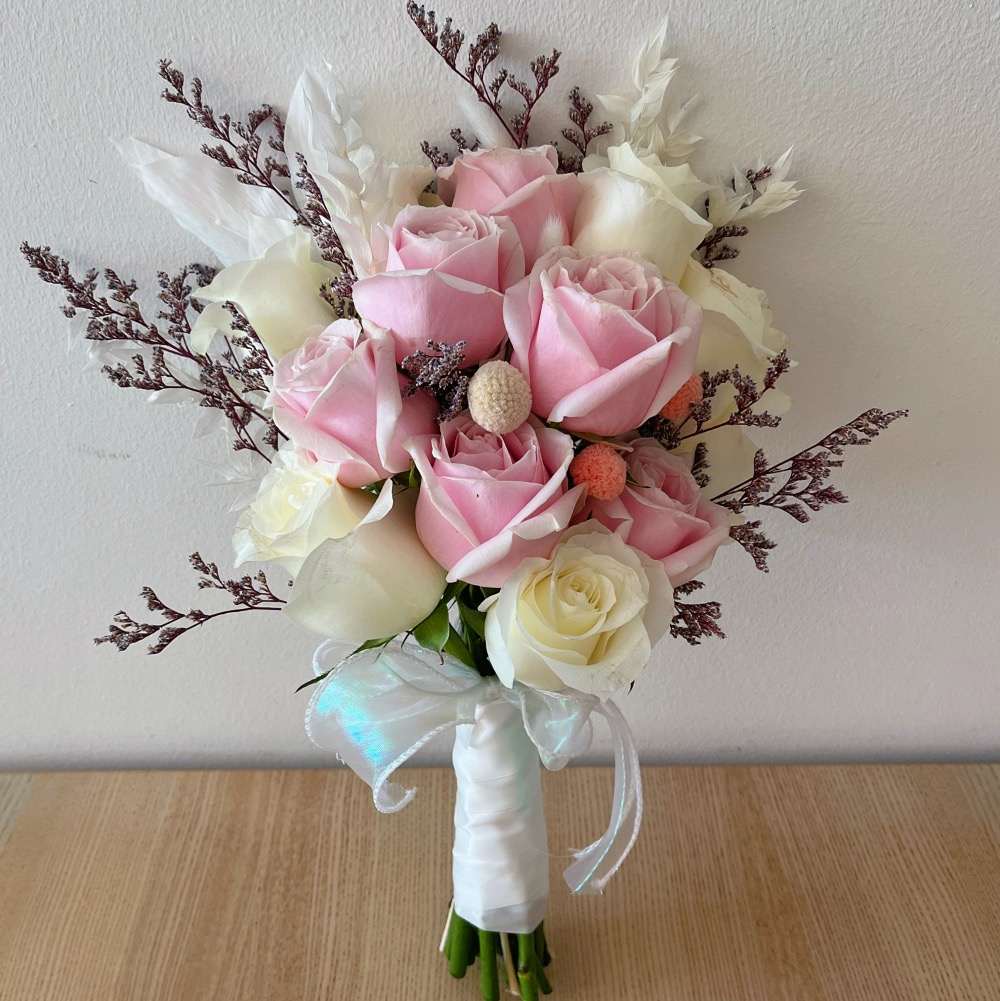 Bridal Flower Bouquet Pink Rose and White Rose by Jardin Eden Flowers & Aromatique