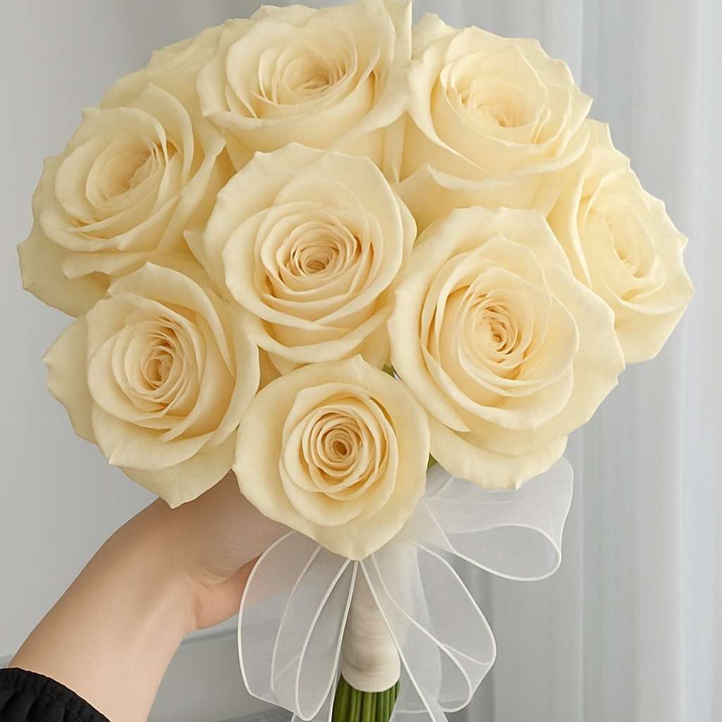 Bridal Flower Bouquet Champagne Rose by Jardin Eden Flowers & Aromatique
